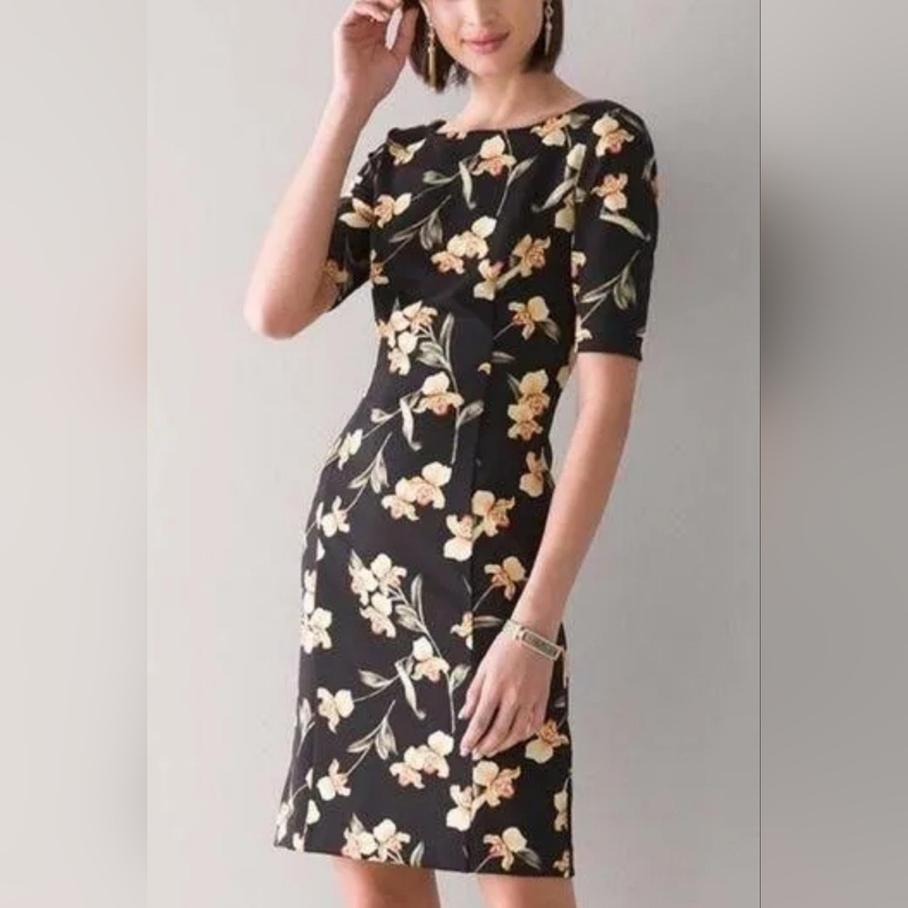 White House Black Market Floral Elbow Sleeve Scuba Sheath Dress